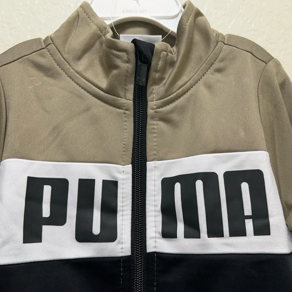 NWT Puma 2 Piece Track Suit Set 24 Months Tan Black Full Zip Athletic Outfit - Picture 2 of 7
